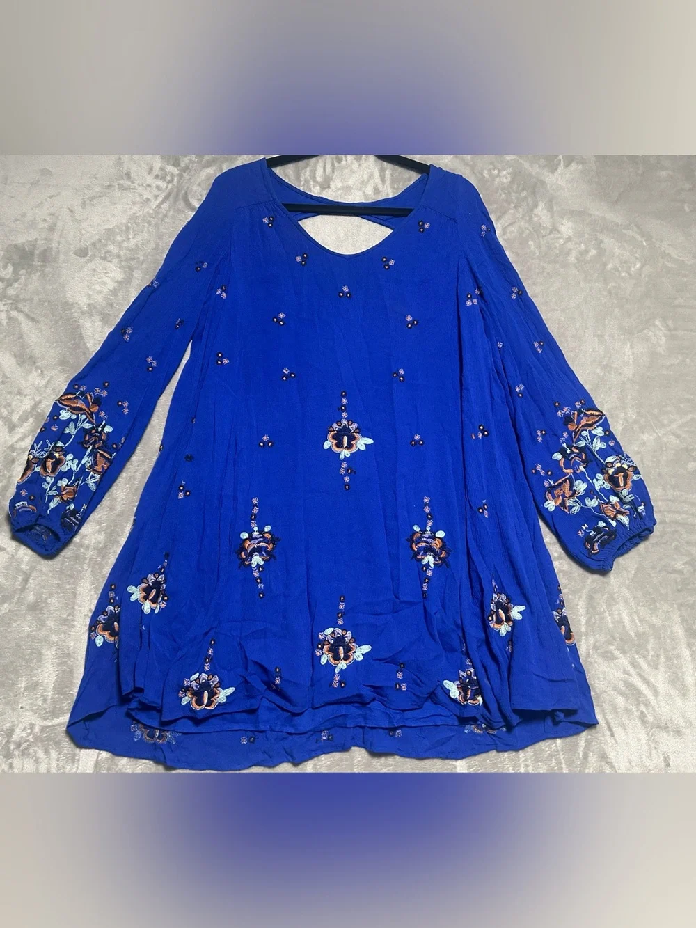 Free People Oxford Embroidered Swing Mini Dress Women’s Medium Blue